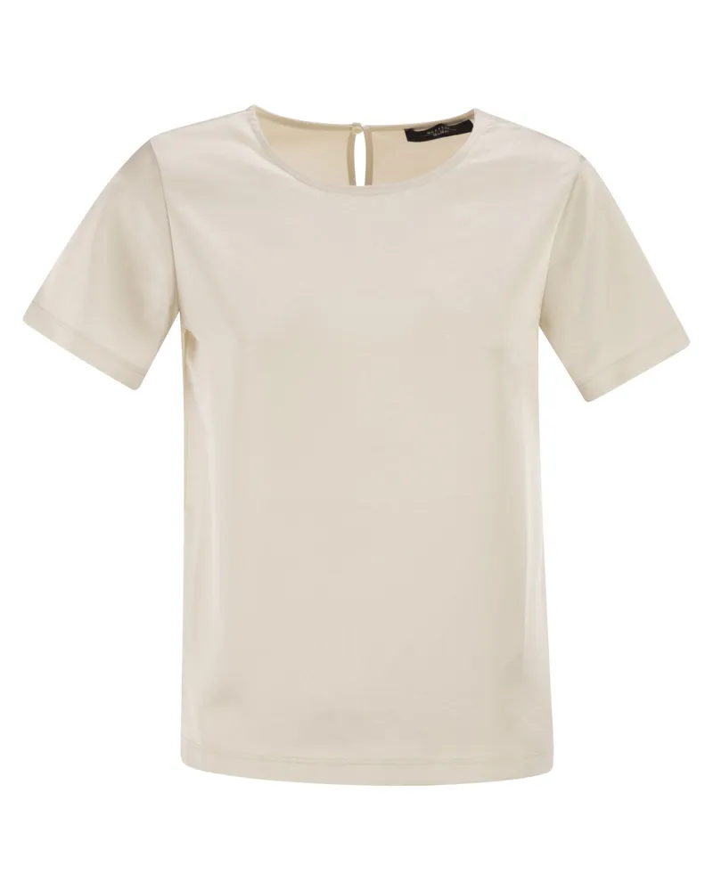 Weekend Max Mara Wkdzona T-Shirt aus Satin und Jersey Ecru