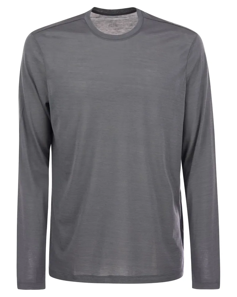 Majestic Crew Neck T -Shirt in Seide und Baumwolle Grau