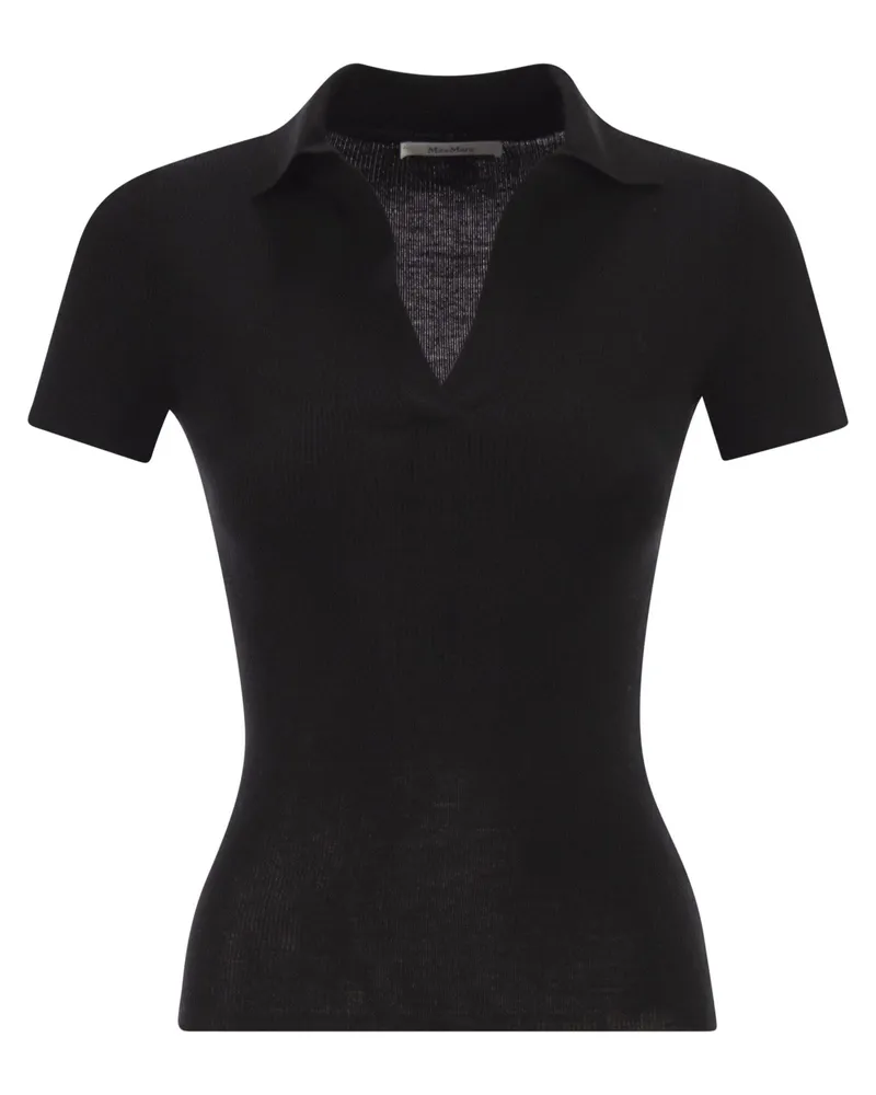 Max Mara Mxmalbero geripptes Woll-Poloshirt Black