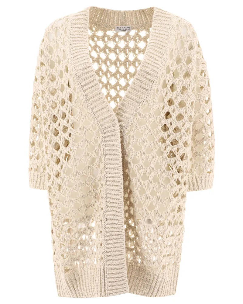Brunello Cucinelli Jute und Baumwollnetz -Strickjacke Beige