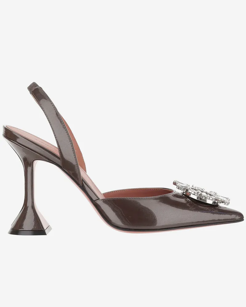 Amina Muaddi Begum Leder Slingbacks Marrone