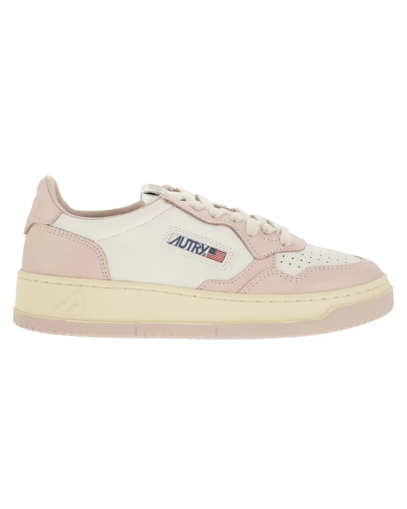 AUTRY Medaillengewinner niedriger Zwei -Ton -Leder -Sneaker White