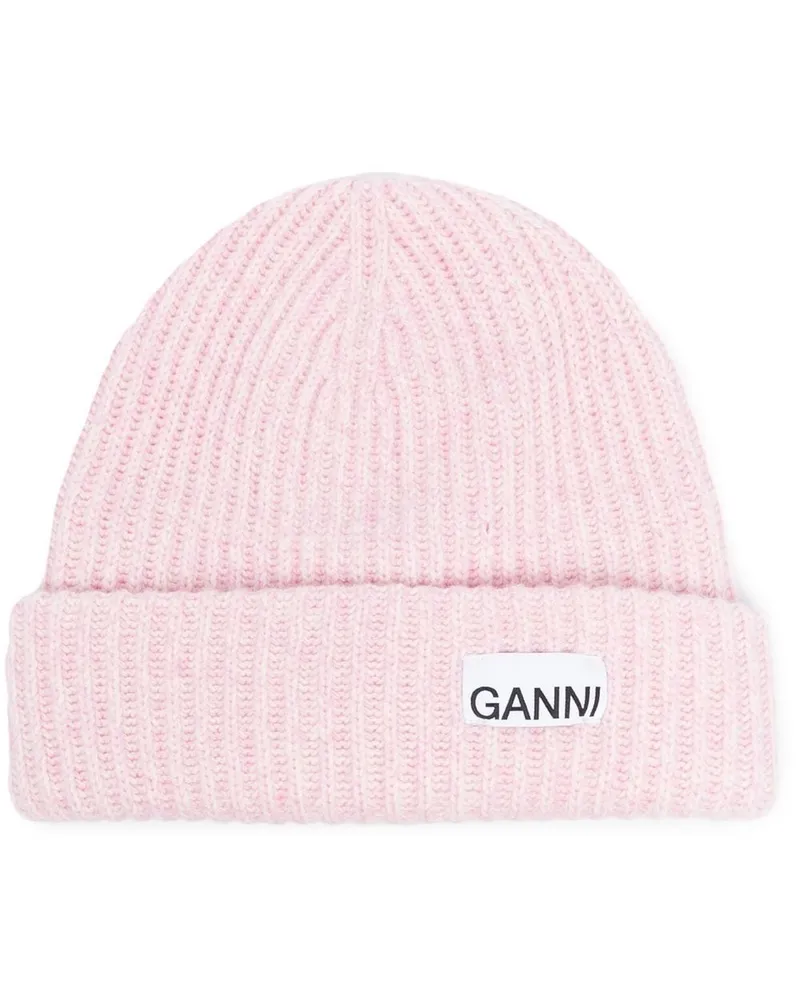 Ganni Logo-Wollmütze Pink