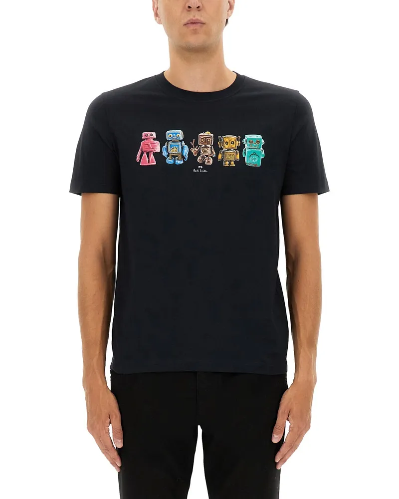 Paul Smith PS von Paul Smith Robot Print T -Shirt Blue