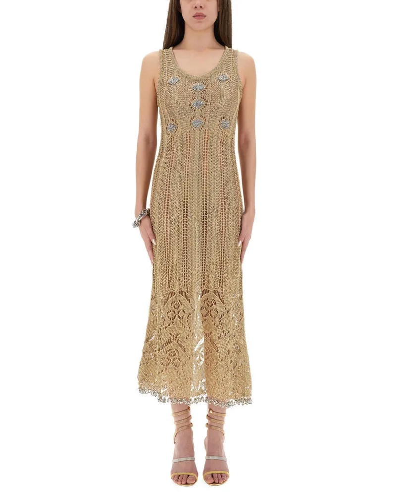 Paco Rabanne Langes Häkelkleid Gold