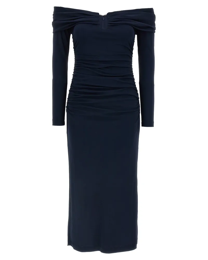 Carolina Herrera New York Off Schulter 3/4 Slv Ruched Midi' Kleid Blue