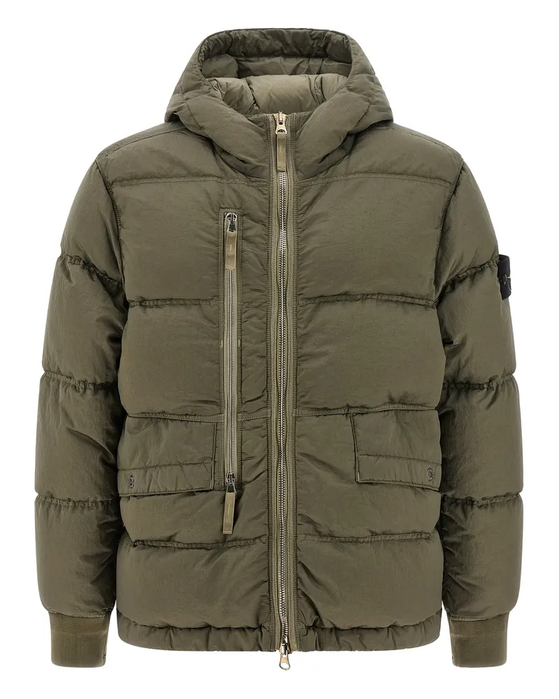 Stone Island Metall-Nylon-Daunenjacke Green