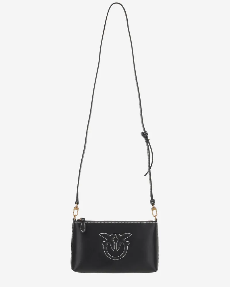 Pinko Flat Leder Umhängetasche Black