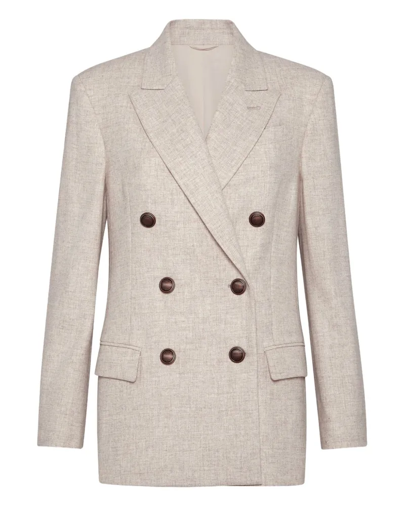 Brunello Cucinelli Wolle Doppelbrustes Jacke Beige