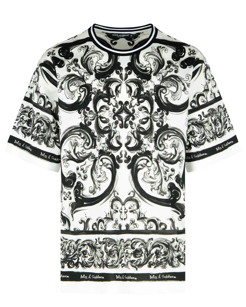 Dolce & Gabbana kurzärmelig Majolica Print Baumwoll -T -Shirt Black