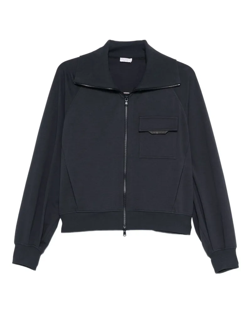 Brunello Cucinelli Baumwoll -Sweatshirt mit Reißverschluss Blue