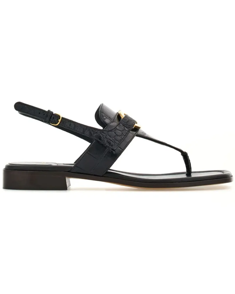 Ferragamo Gancini Leder Tanga Sandalen Black