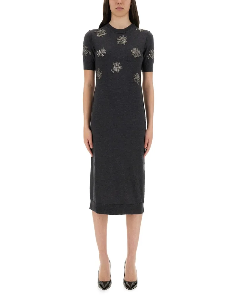 Fendi Wollkleid mit Stickerei Black