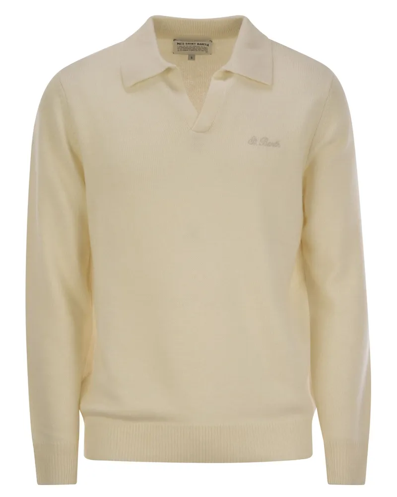 MC2 Saint Barth Cashmere Mischspringer mit Polo -Hals White