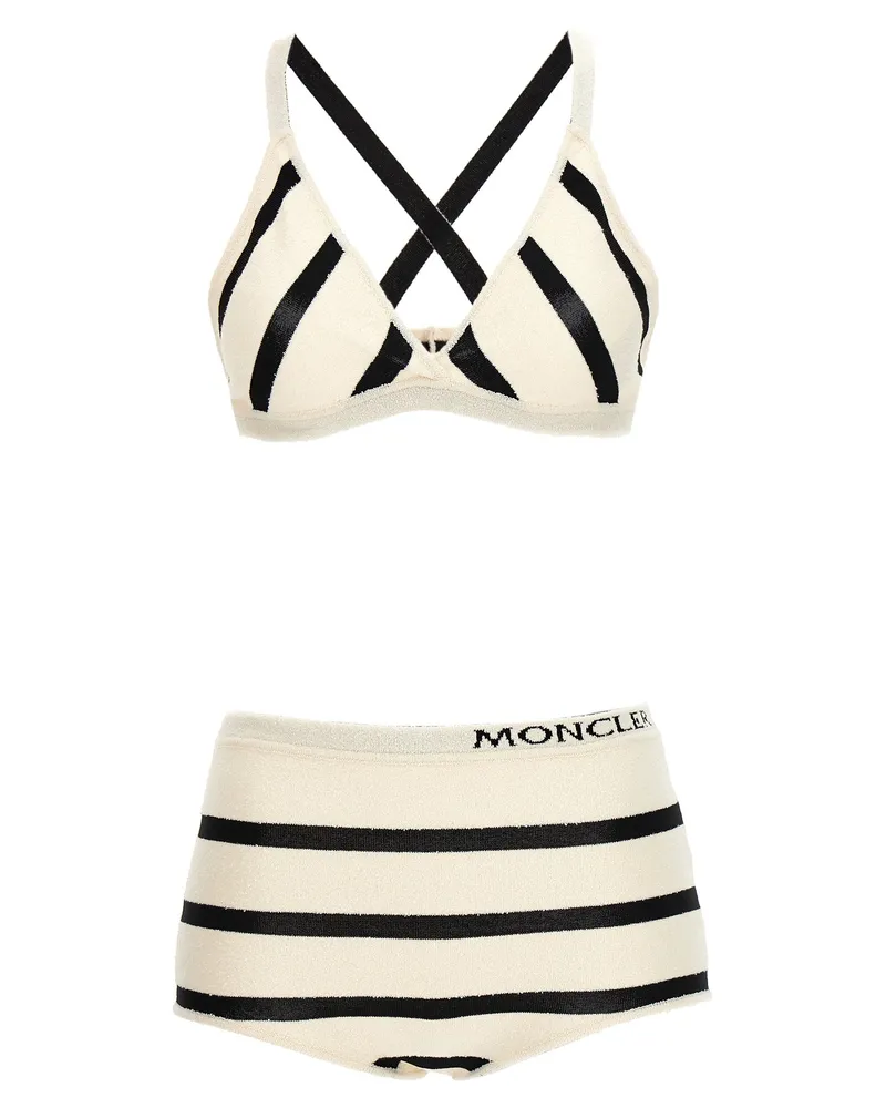 Moncler Bouclé Striped Bikini White
