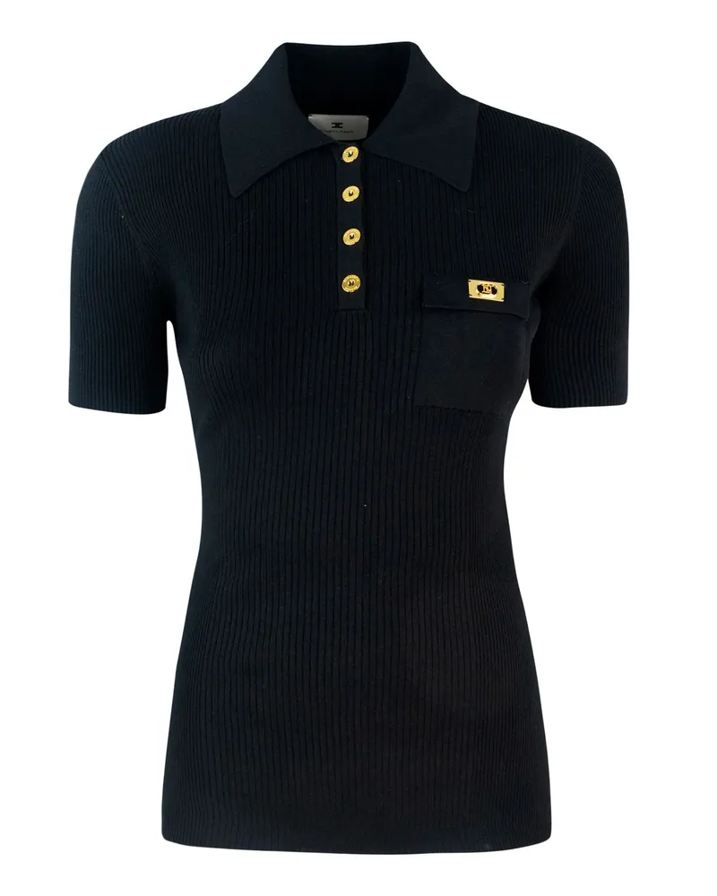 Elisabetta Franchi Polo Nera A Micro Costine Con Taschino Black