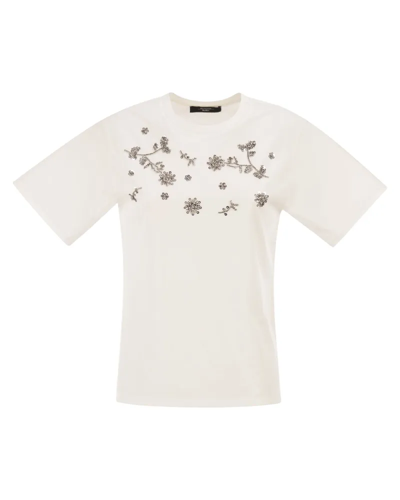 Weekend Max Mara Wkdagile Jersey-T-Shirt mit Aufdruck und Stickerei White