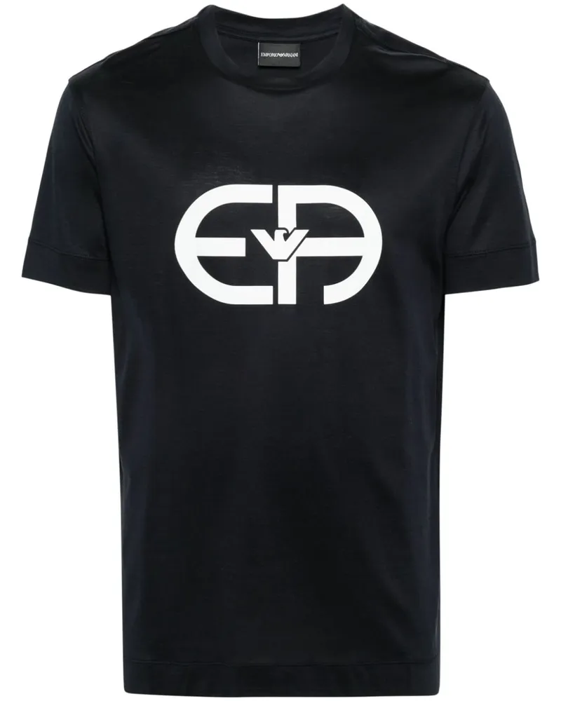 Emporio Armani Logo Baumwollmischung T -Shirt Blue
