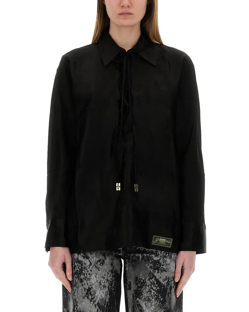Ganni Jacquard Satinhemd Black