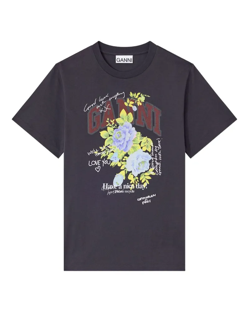Ganni Rose Bio -Baumwoll -T -Shirt Grey