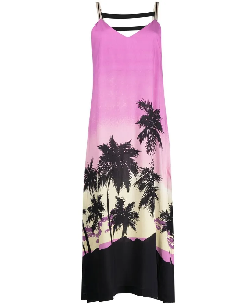 Palm Angels Sunset Print Midi Kleid Purple
