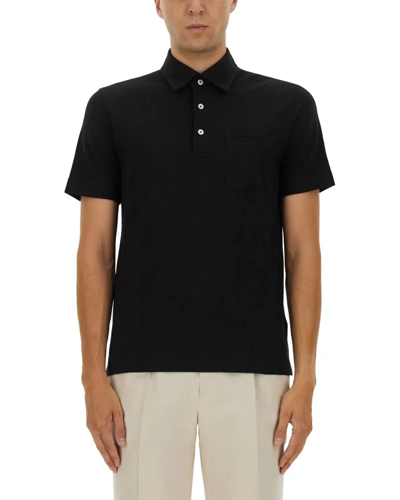 Ermenegildo Zegna Baumwollpolo -Hemd mit Tasche Black