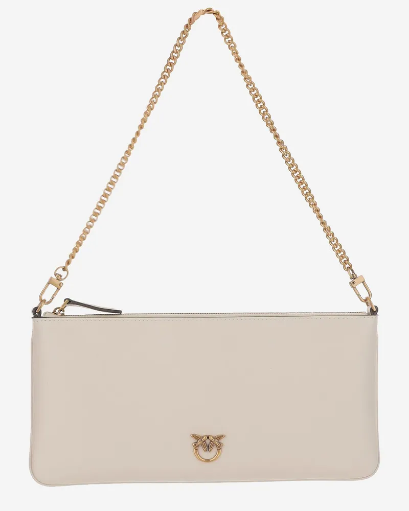Pinko Leder -Kupplungsbeutel mit Logo White