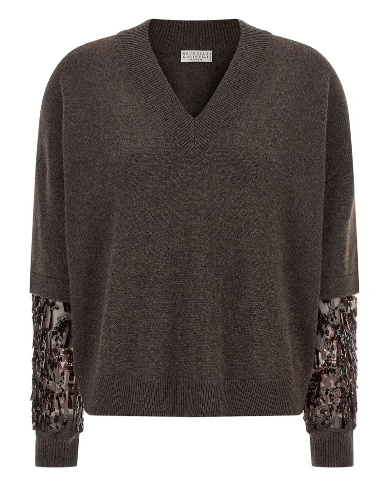 Brunello Cucinelli Cashmere gegen Nackenpullover Brown