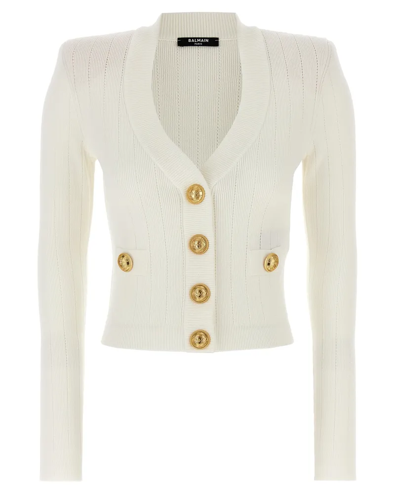 Balmain Logo Knöpfe Strickjacke White