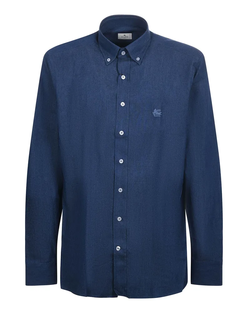 Etro Denim Effekt Baumwollhemd Blue
