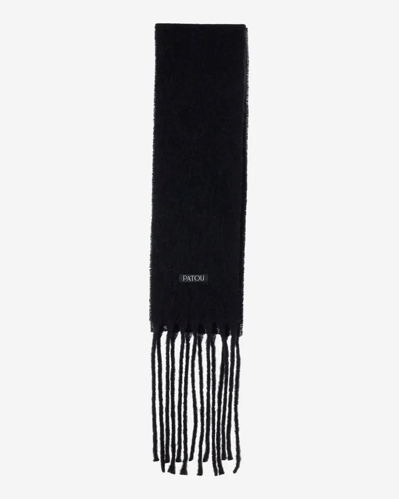 Patou Wolle Mischung langer Fransenschal Black