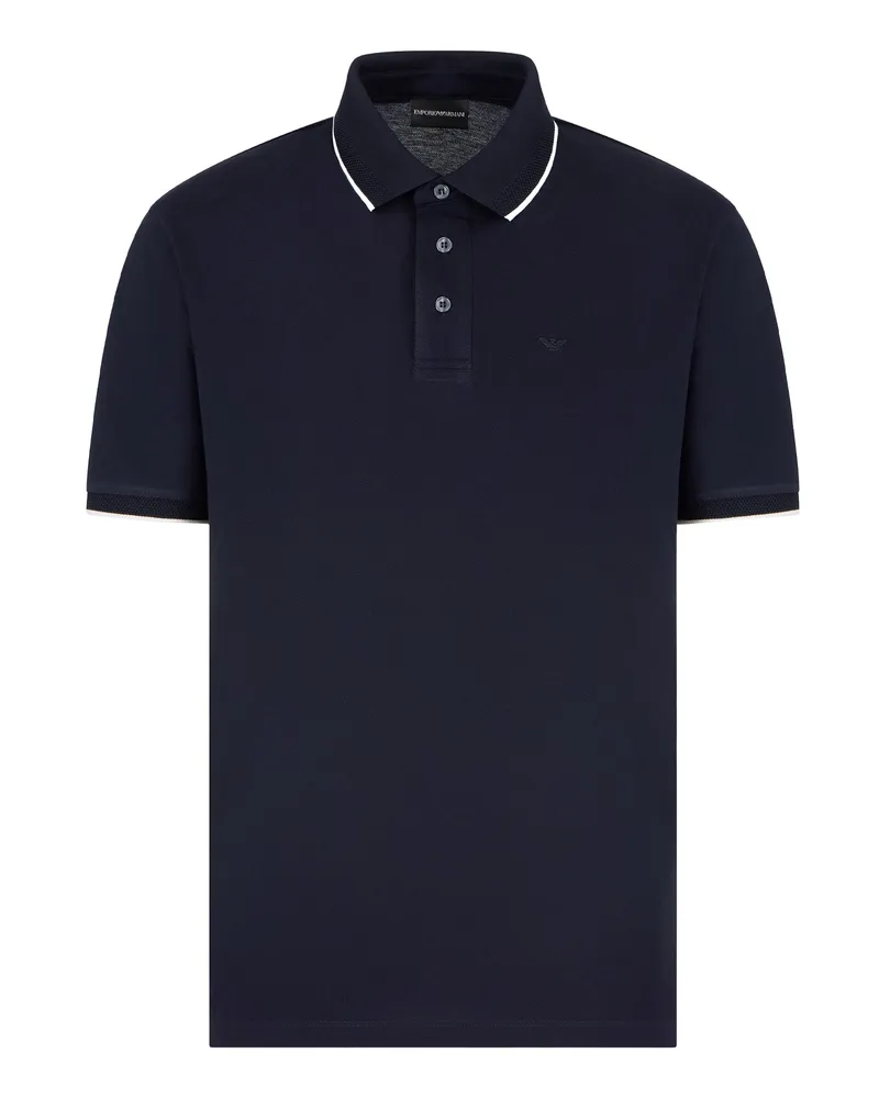Emporio Armani Polo in Piquet Stretch Blu Blue