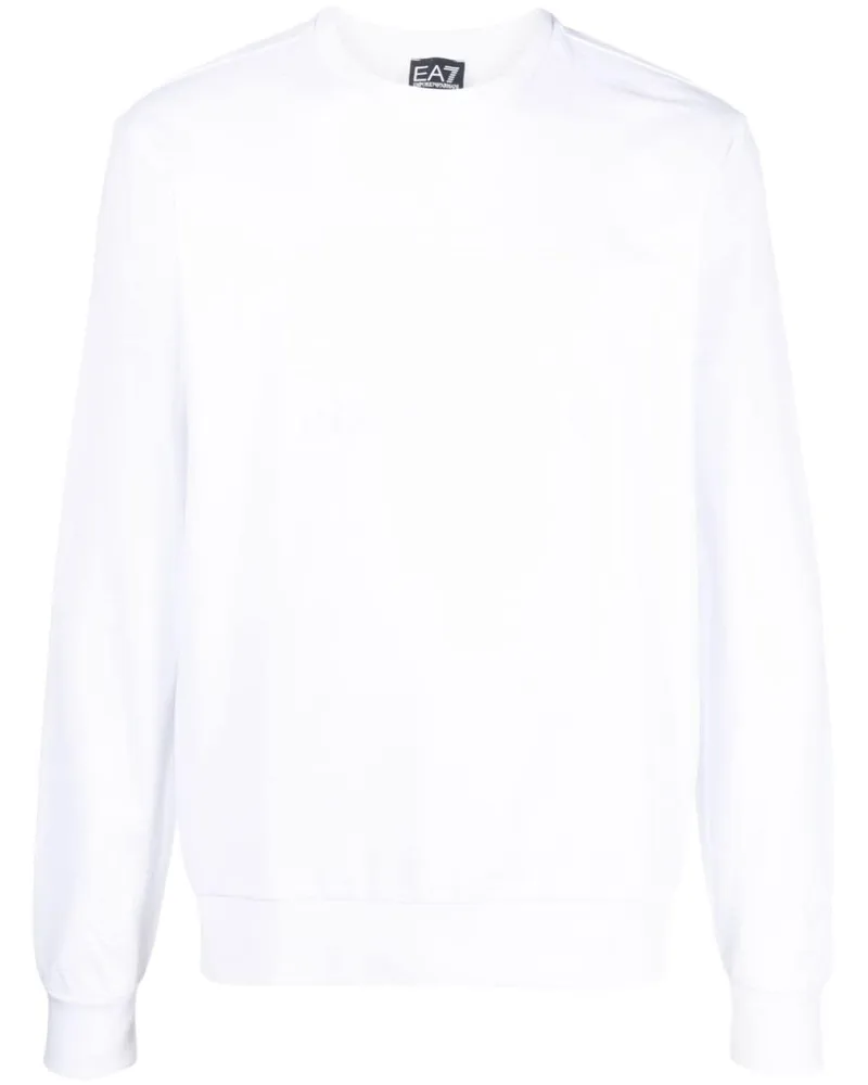 EA7 Logo Baumwollcrewneck Sweatshirt White