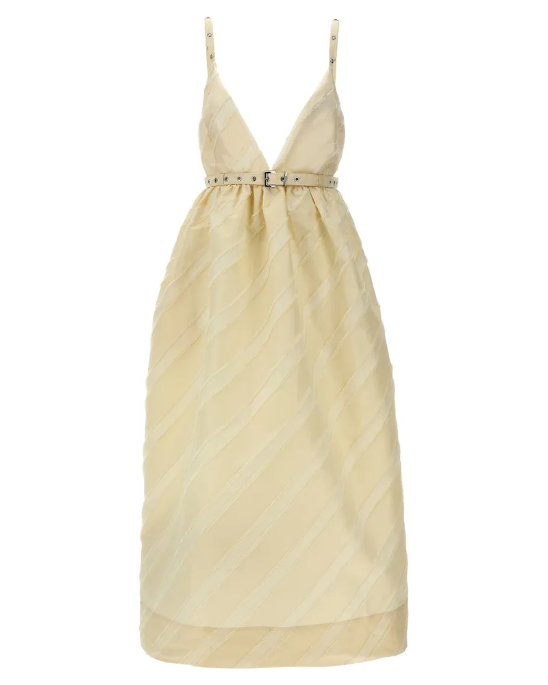 Ganni Off White Stripe Gurt' Kleid Beige