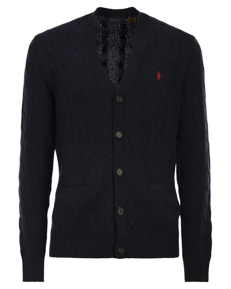 Ralph Lauren Baumwoll-Cardigan mit Zopfmuster Navy