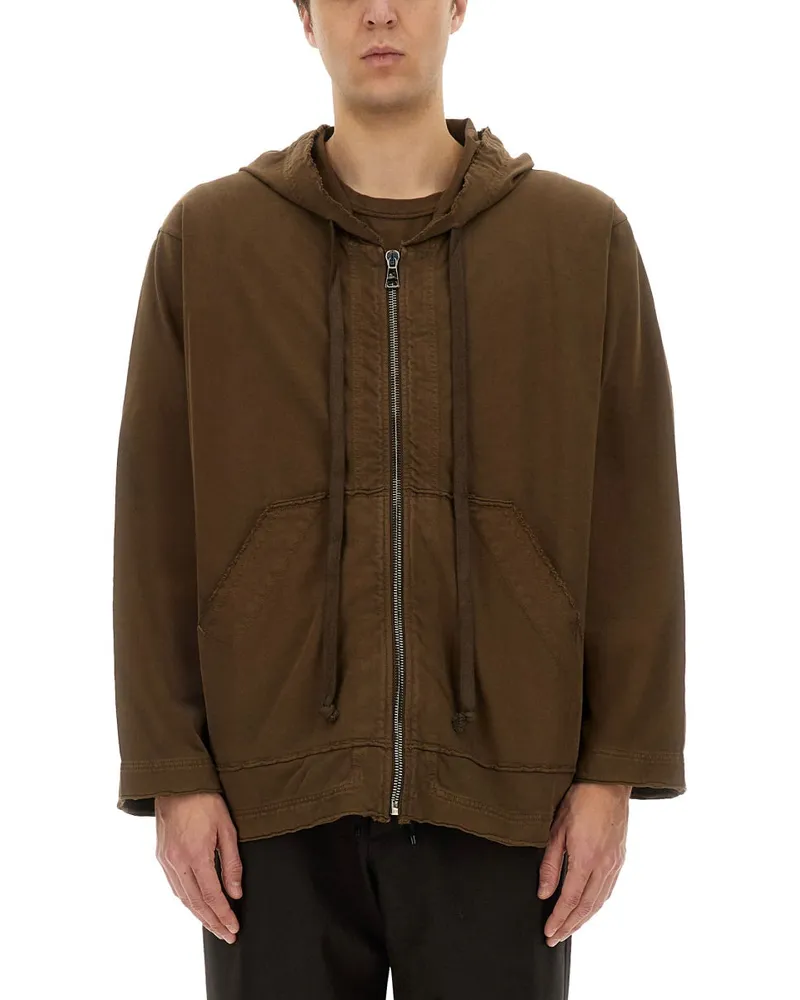 Uma Wang Zipper Hoodie Brown