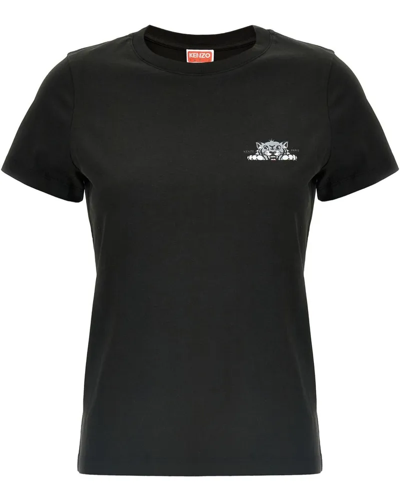 Kenzo Happy Tiger Cotton T -Shirt Black