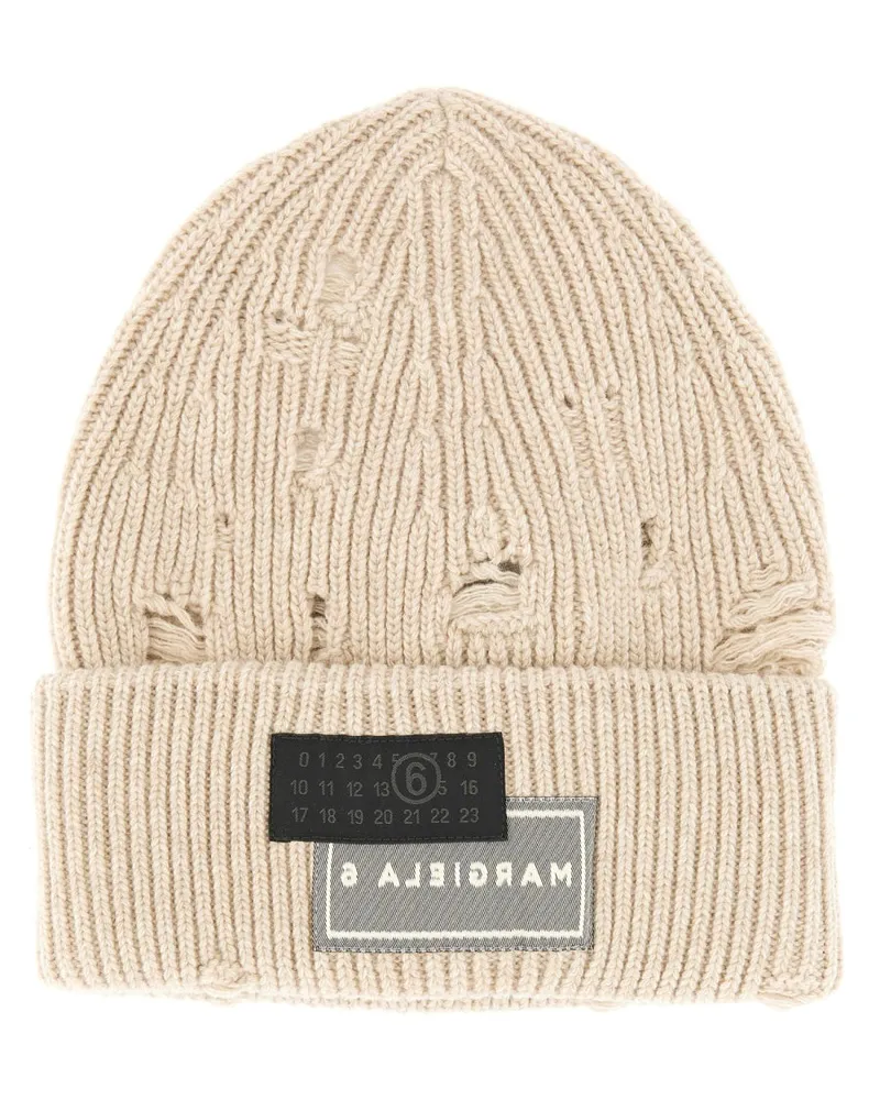 Maison Margiela Beanie Hut mit Logo Beige