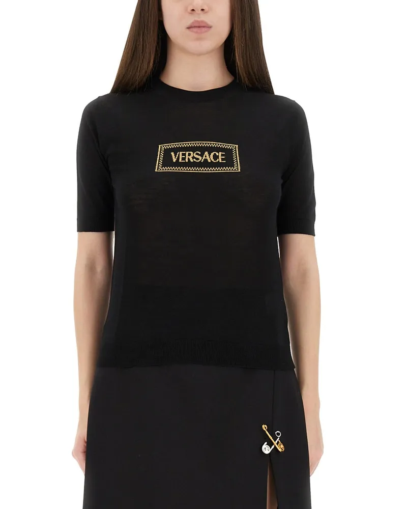 Versace Logo Strick -T -Shirt Black