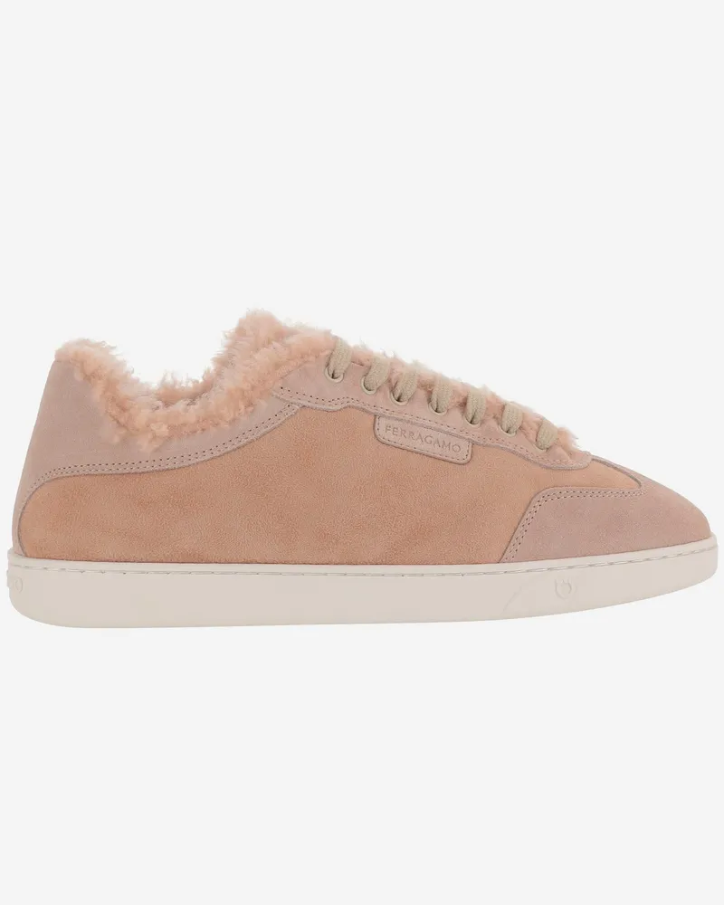 Ferragamo Athena Pelz-Sneaker Pink