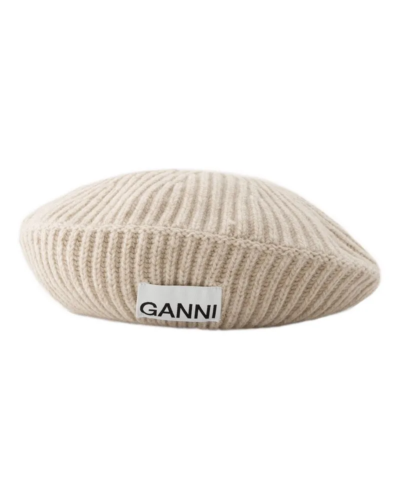 Ganni Rib Beret  Wool Beige Beige
