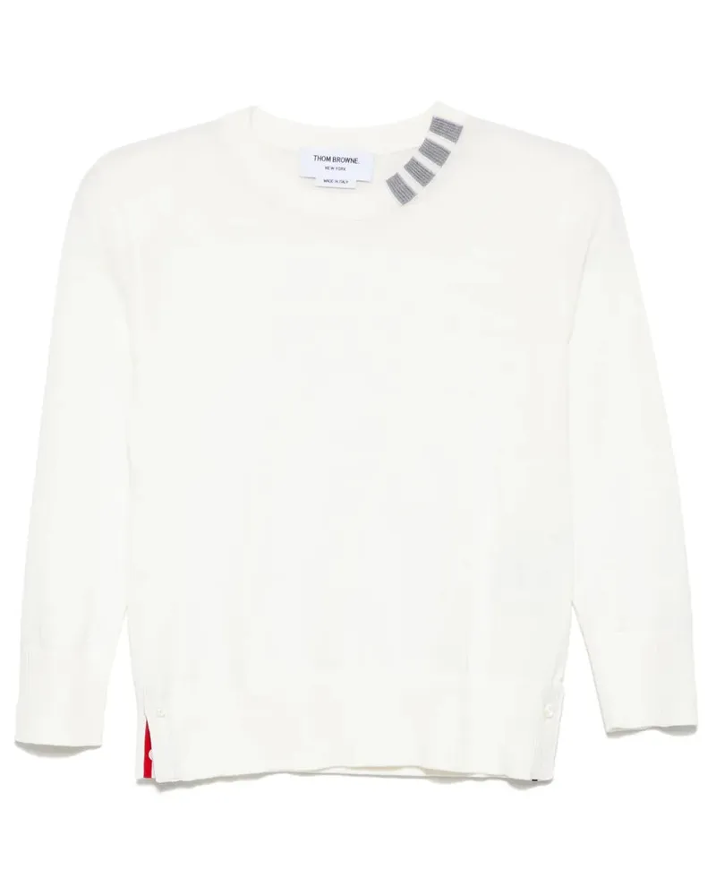 Thom Browne 4 Stripe Detail Pullover White