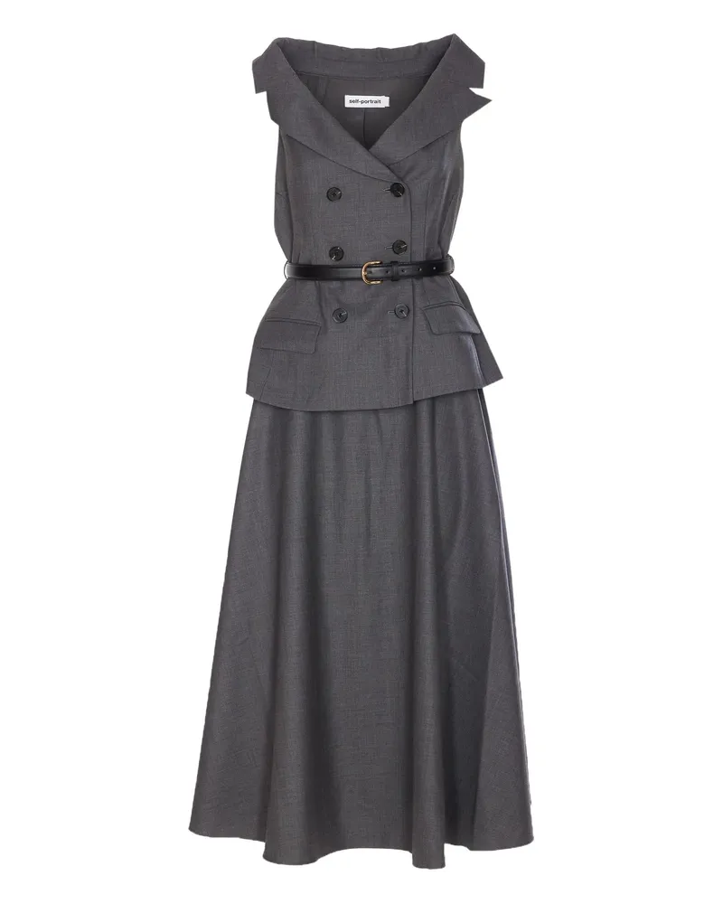 Self-Portrait Grey Wool Tailored Midi Dress 