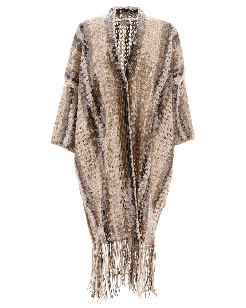 Brunello Cucinelli Strickjacke aus Jute und Baumwolle Gold