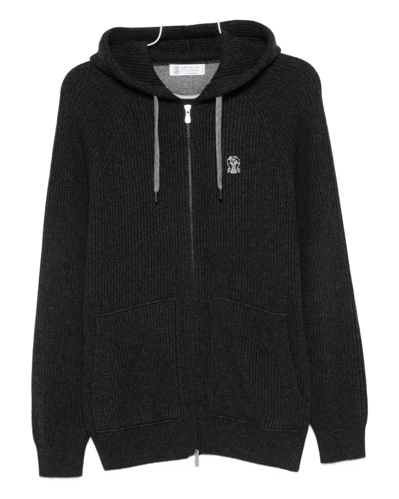 Brunello Cucinelli Cashmere Reißverschluss Hoodie Grey