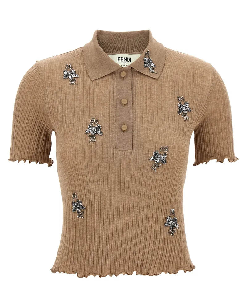 Fendi Blumensticke Polo -Hemd Brown