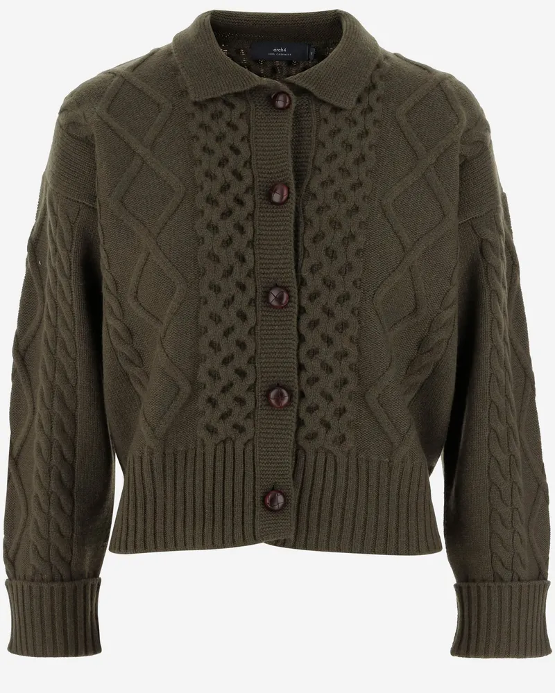 arch4 Cashmere Cardigan mit Kabelstrickmuster Verde