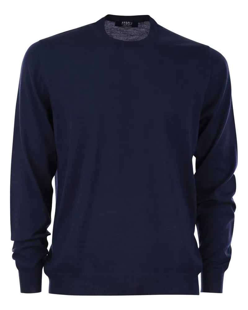 Fedeli Crew Neck -Pullover in Superfine Virgin Wolle Blue