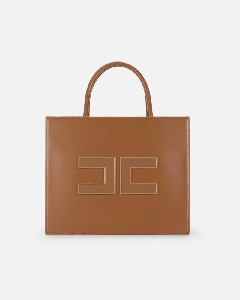 Elisabetta Franchi Big Tote mit Logo Brown