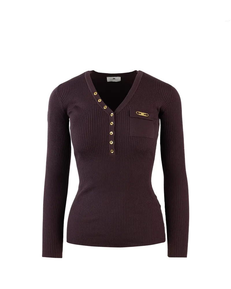 Elisabetta Franchi Maglia A Costine Con Taschino Bordeaux Merlot